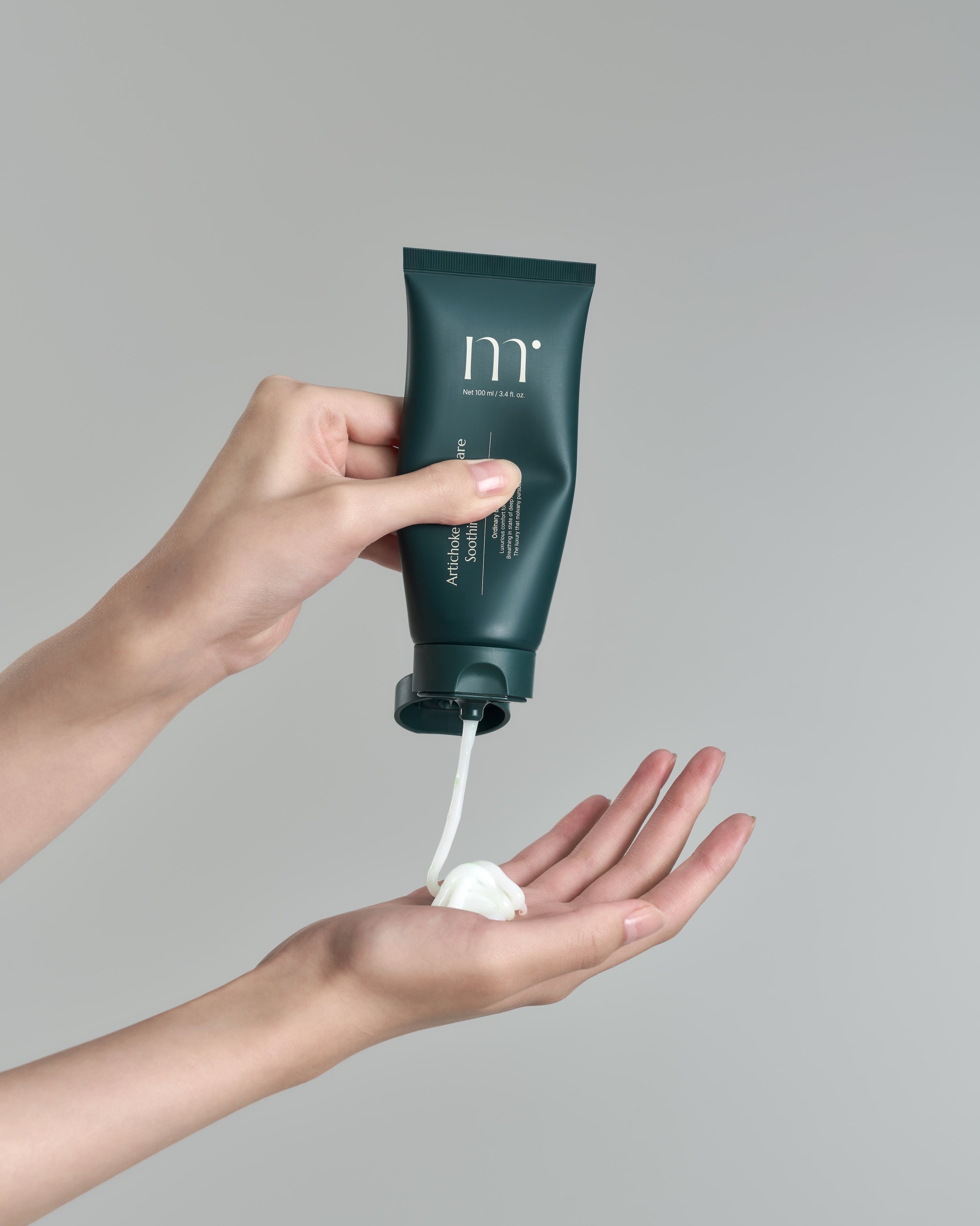 Molvany Artichoke Soothing Cream application on skin showing absorption