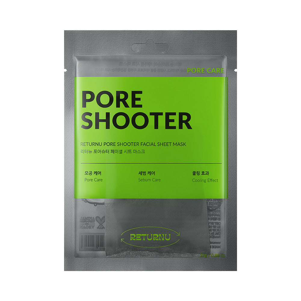Returnu Pore Shooter Facial Sheet Mask 5 pack - Korean skincare pore tightening face mask