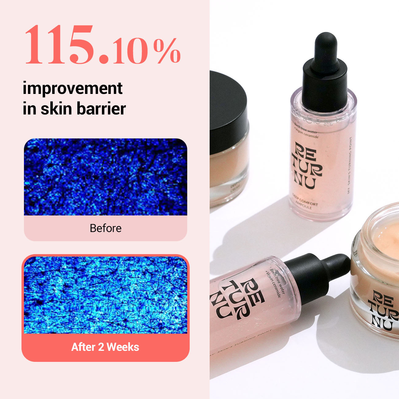 Returnu Deep Comfort Ampoule serum drop on skin close-up