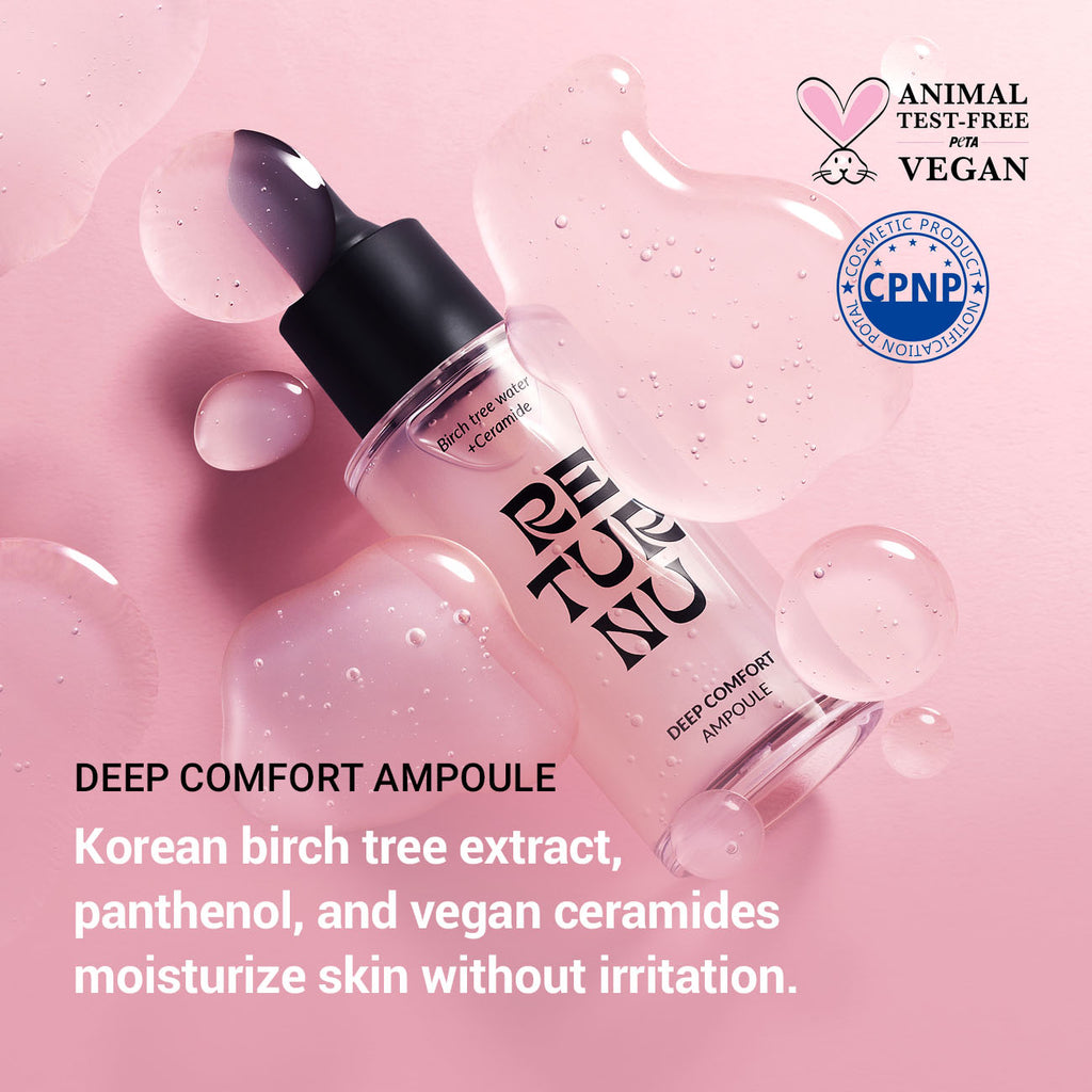 Returnu Deep Comfort Ampoule dropper bottle and serum texture