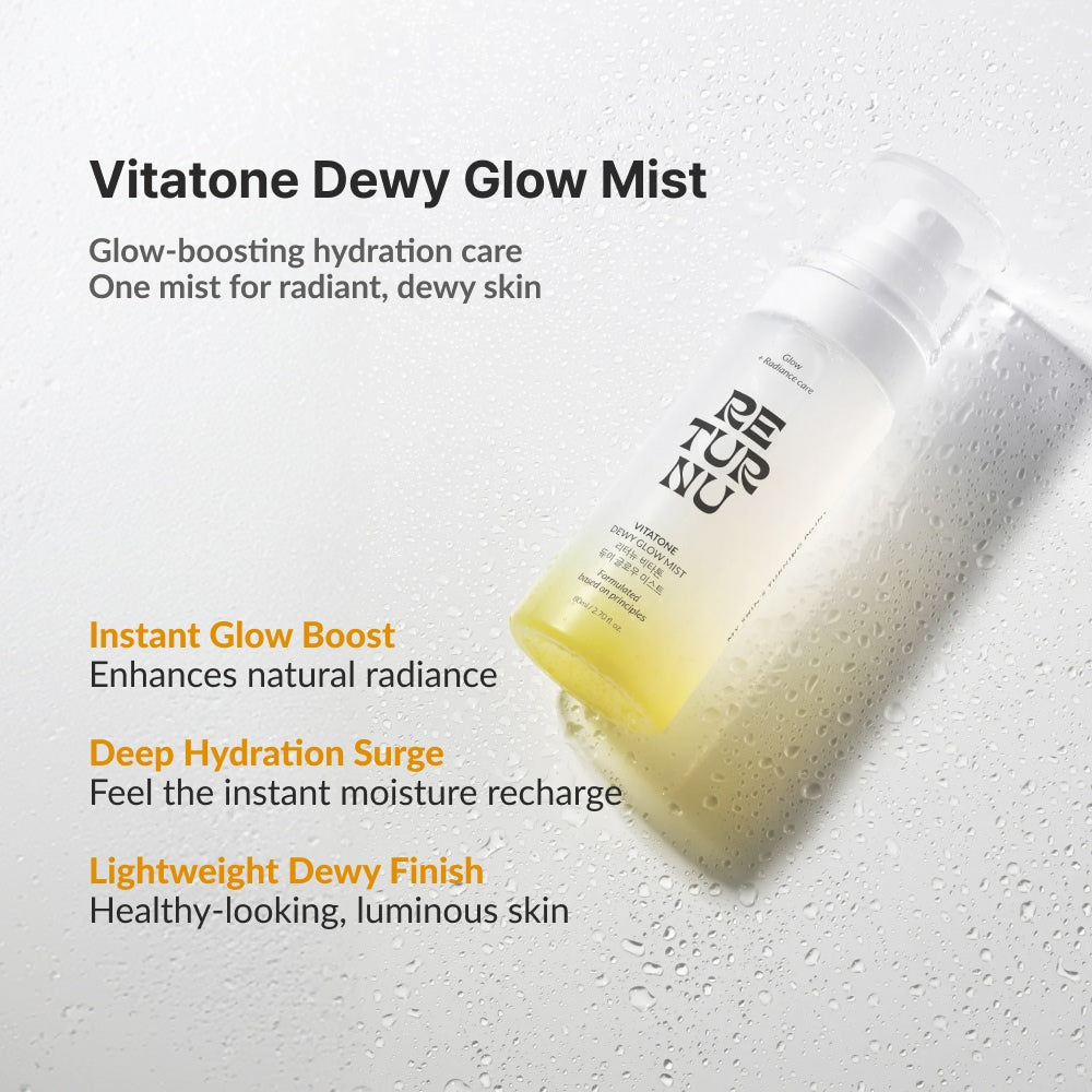 Returnu Vitatone Dewy Glow Mist application for instant hydration