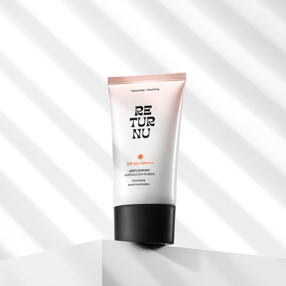 Returnu Deep Comfort Ampoule Sunscreen SPF 50+ product and texture detail